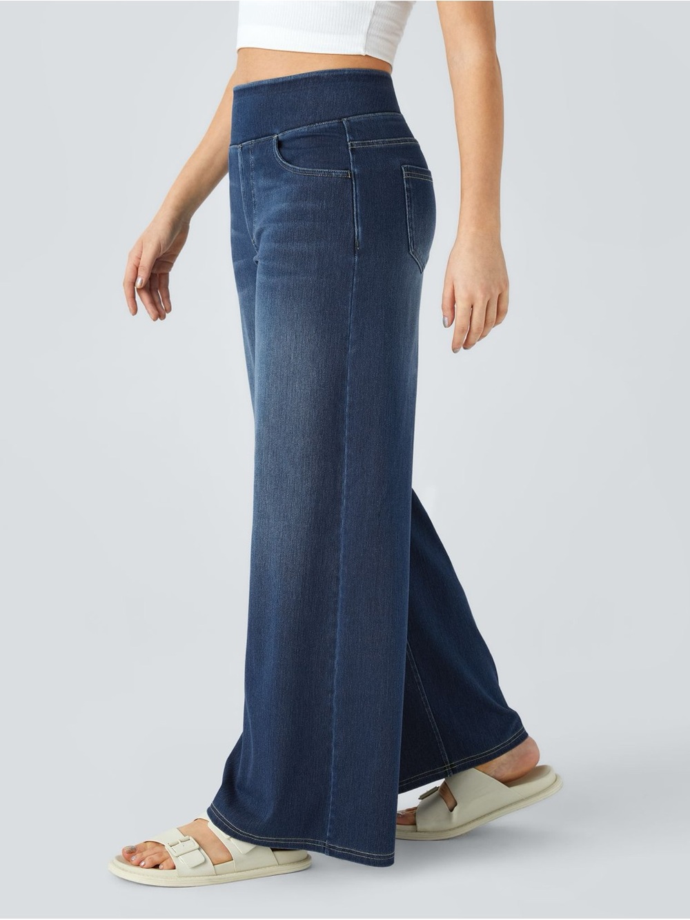 NWT Halara Flex High Waisted Blue Wide Leg Jeans Size XL Petite - Picture 5 of 7